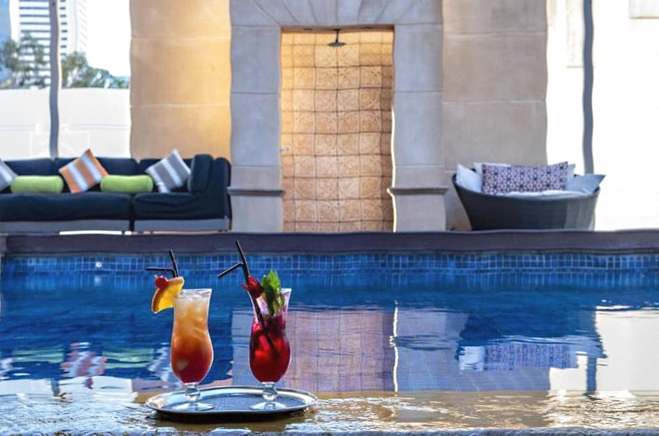 Poolside wedding ceremony